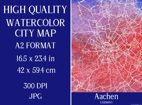 Aachen Germany Watercolor City Map: Illustrations Review