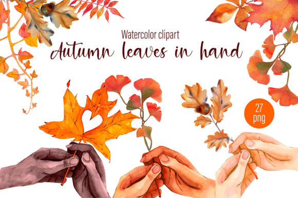 Autumn Leaves in Hand Watercolor Clipart and Illustrations