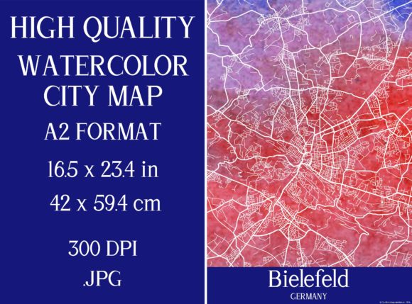 Bielefeld Germany Watercolor City Map: Top Illustrations