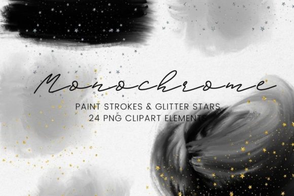 Black and Grey Watercolor Brushstroke Illustrations