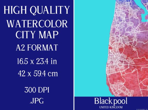 Blackpool UK Watercolor City Map