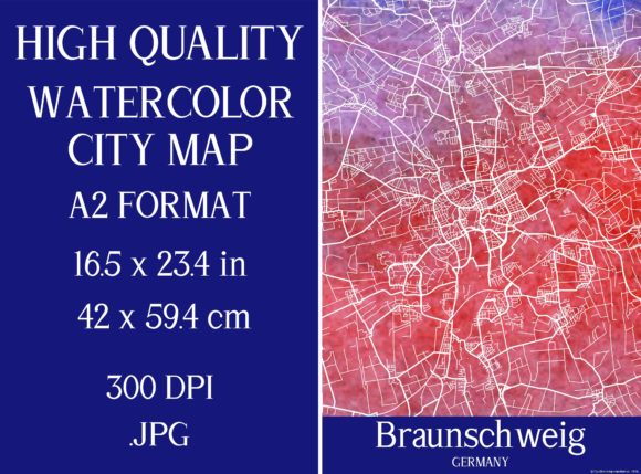 Braunschweig Germany Watercolor City Map