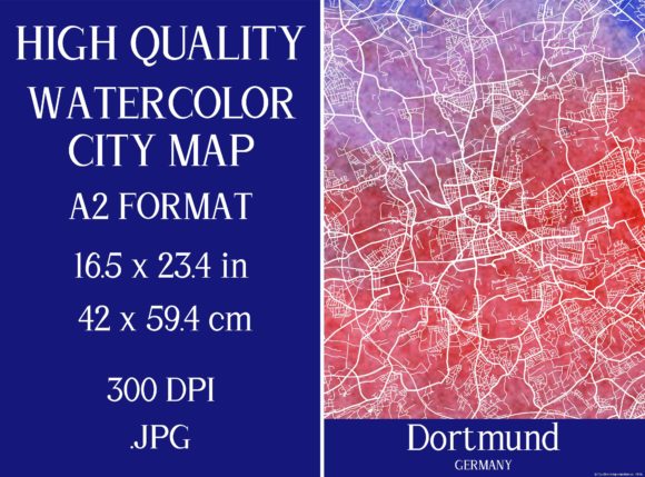 Dortmund Germany Watercolor City Map Illustrations