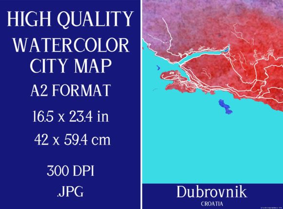 Dubrovnik Croatia Watercolor City Map and Illustrations
