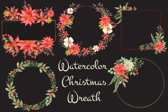 Elegant Watercolor Floral ChristmasFrame Illustrations