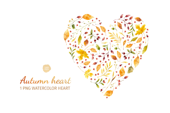 Fall Leaves Heart, Watercolor Clipart