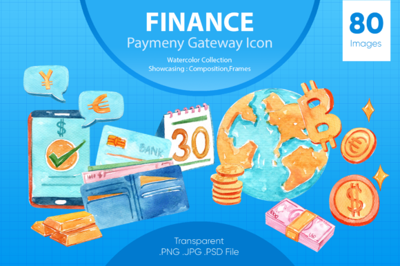 Finance Payment Gateway Icon Watercolor Illustrations