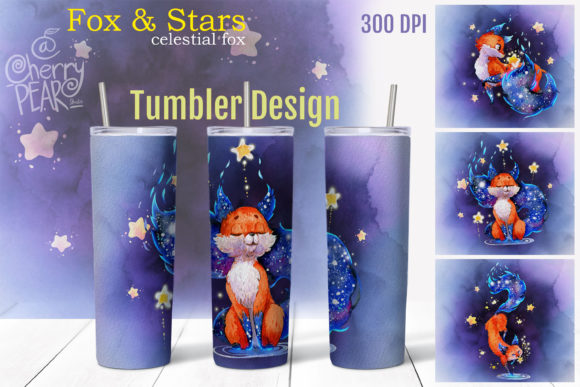 Fox Stars Watercolor Tumbler Design and Illustrations