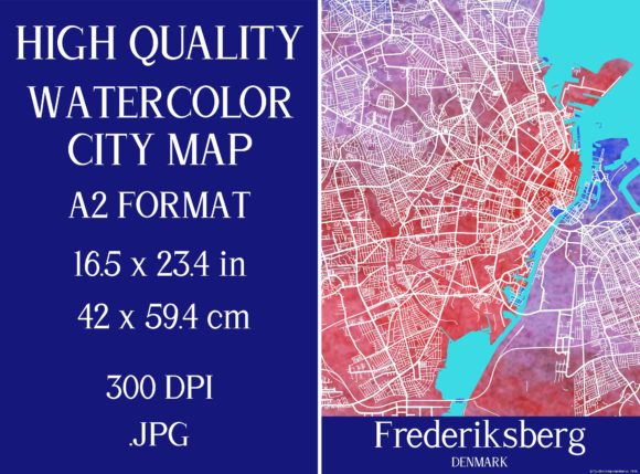 Frederiksberg Denmark Watercolor Map Illustrations