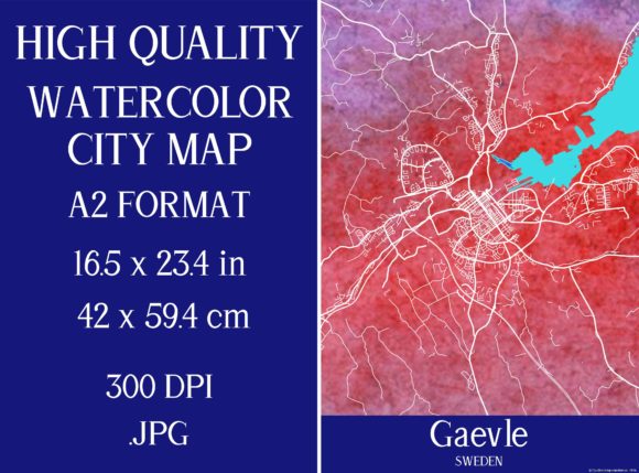Gaevle Sweden Watercolor City Map and Illustrations