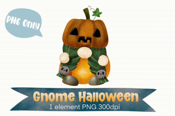 Gnome Halloween Pumpkin Watercolor Png Illustrations