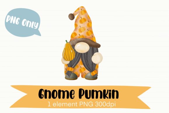 Gnome Pumpkin Watercolor Clipart and Illustrations