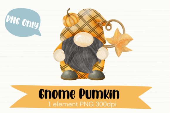 Gnome Watercolor Pumpkin Clipart