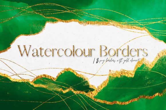 Gold and Green Watercolour Borders Illustrations