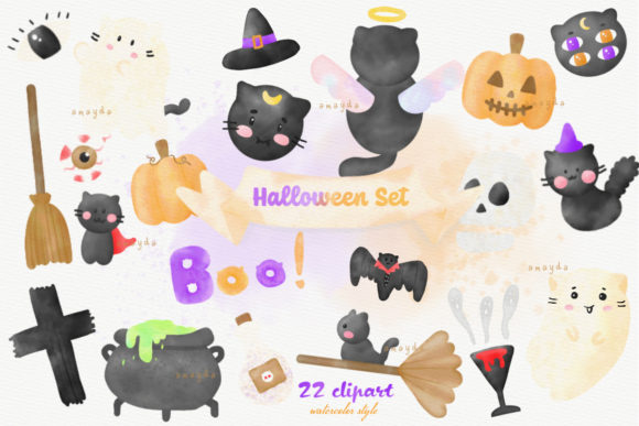 Halloween Set Watercolor Clipart