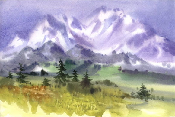 Hand Drawn Watercolor Landscape Painting and Illustrations
