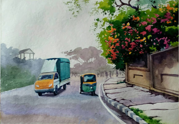 Hand Drawn Watercolor Street in the City Illustrations