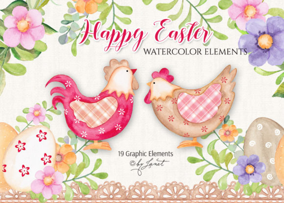 Happy Easter - Watercolor Elements Illustrations