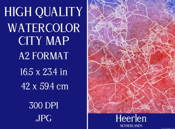 Heerlen Netherlands Watercolor City Map Illustrations