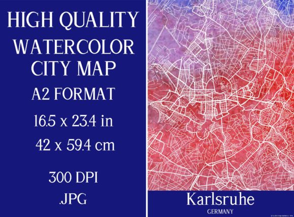 Karlsruhe Germany Watercolor City Map Illustrations