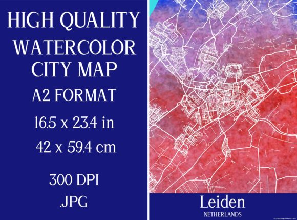 Leiden Netherlands Watercolor City Map