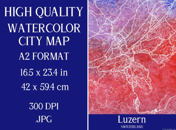 Luzern Switzerland Watercolor City Map Illustrations