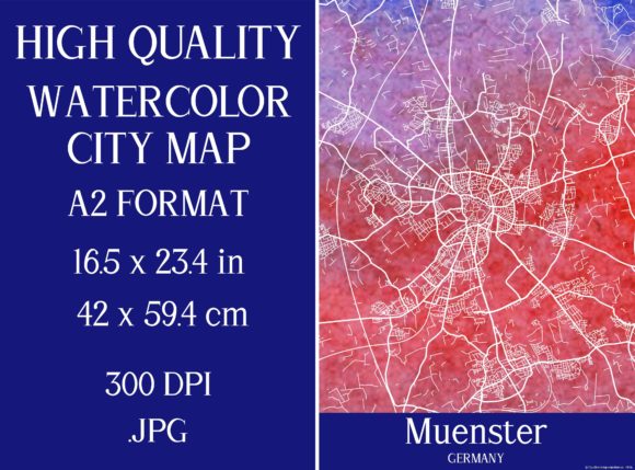 Muenster Germany Watercolor City Map and Illustrations