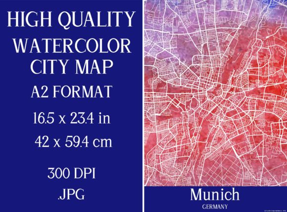Munich Germany Watercolor City Map Illustrations