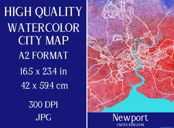 Newport UK Watercolor City Map Illustrations