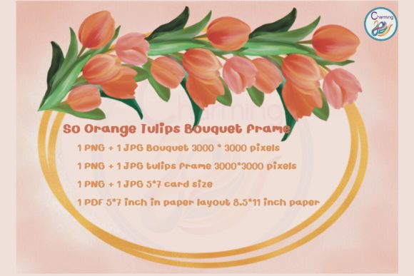 Orange Tulips Gold Frame: Editorial Illustrations