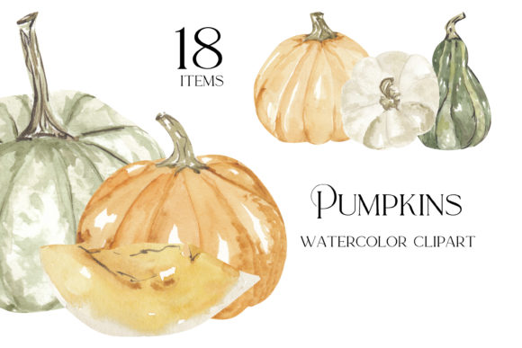 Pumpkins Clipart, Watercolor Pumpkins