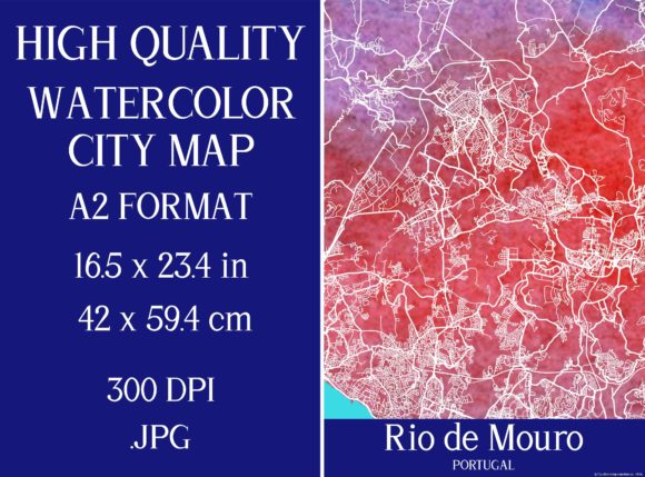 Rio De Mouro Watercolor City Map and Illustrations