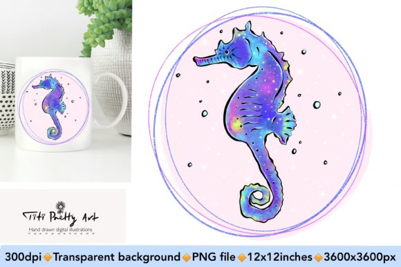 Seahorse Watercolor Sublimation PNG and Illustrations