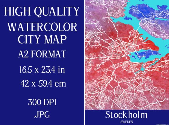 Stockholm Sweden Watercolor City Map
