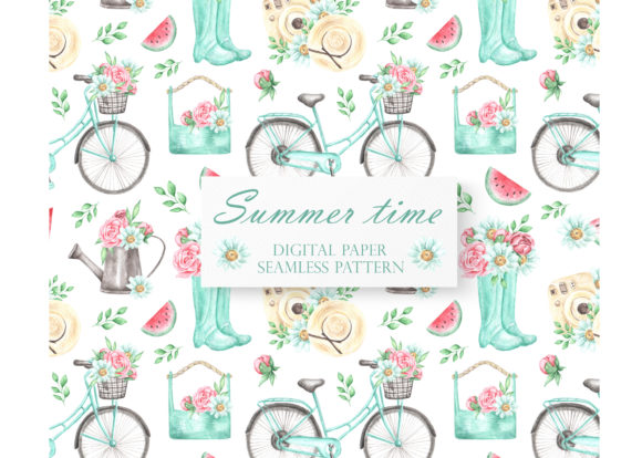 Summer Watercolor Seamless Pattern for Illustrations