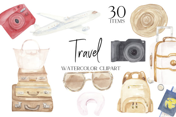 Travel Clipart, Watercolor Vacation Png