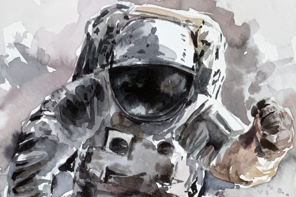 Watercolor Astronaut Print: Unique Illustrations for Branding