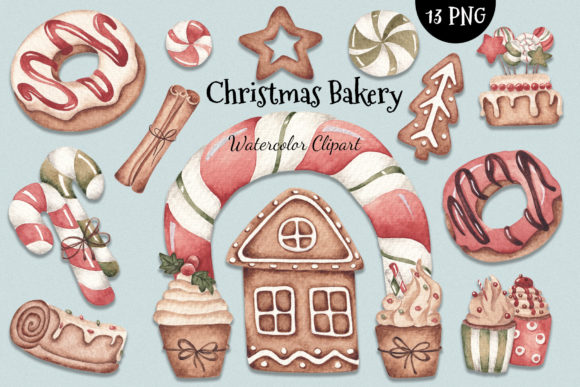 Watercolor ClipArt - Christmas Bakery Illustrations