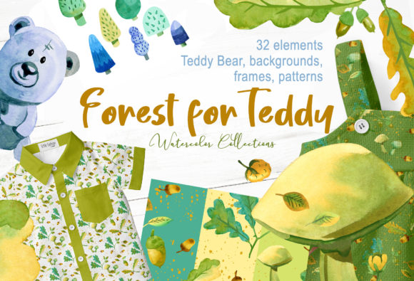 Watercolor Forest for Teddy Bear Illustrations