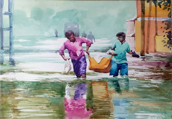 Watercolor Group of Children Walking Illustrations