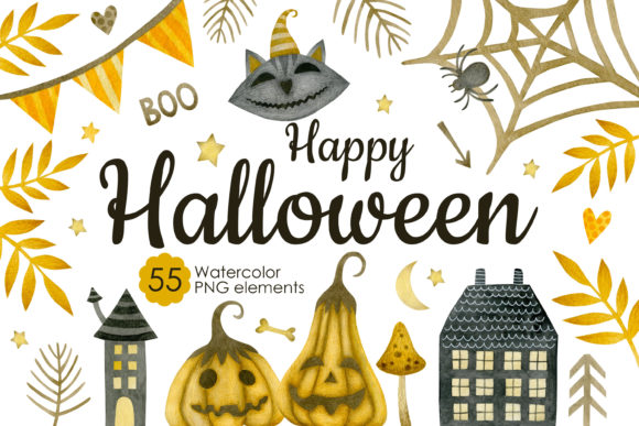Watercolor Happy Halloween Clipart