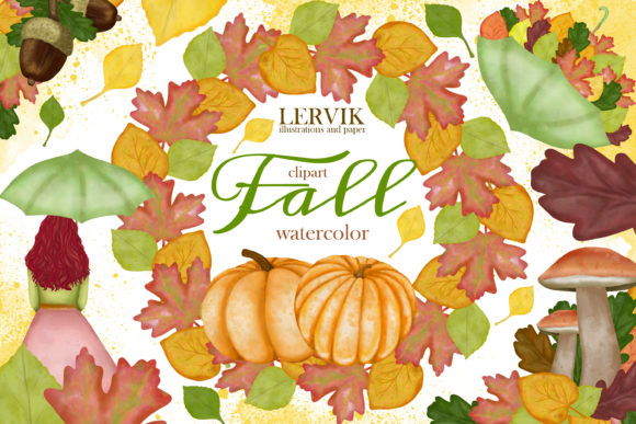 Watercolor Hello Full Clipart, Autumn Illustrations