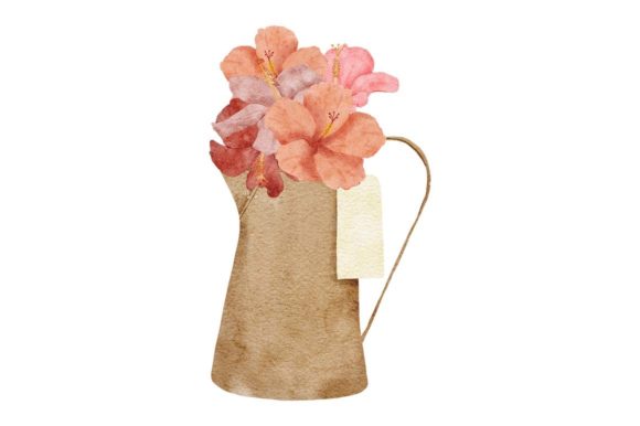 Watercolor Hibiscus Bouquet on Teapot