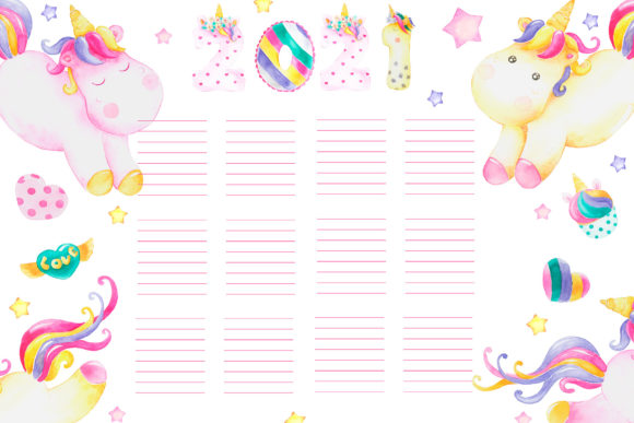 Watercolor Planner Unicorns Illustrations