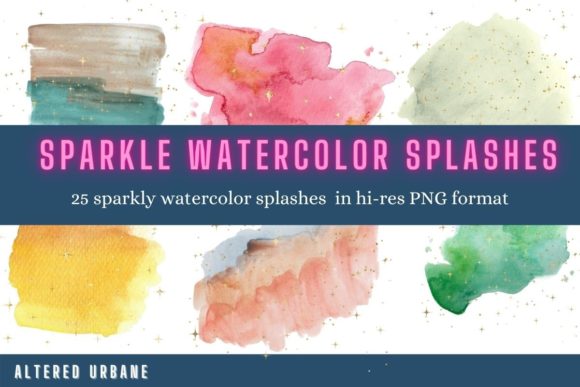 Watercolor Sparkle Splashes Clip Art and Illustrations