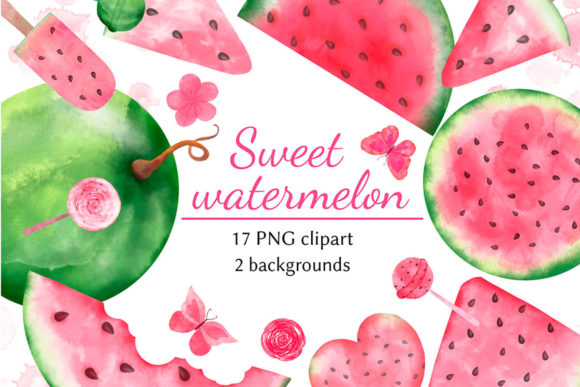 Watercolor Sweet Watermelon Clipart and Illustrations