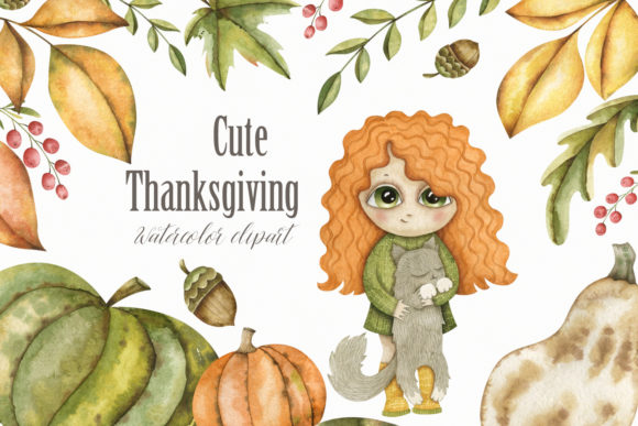 Watercolor Thanksgiving Clipart and Illustrations