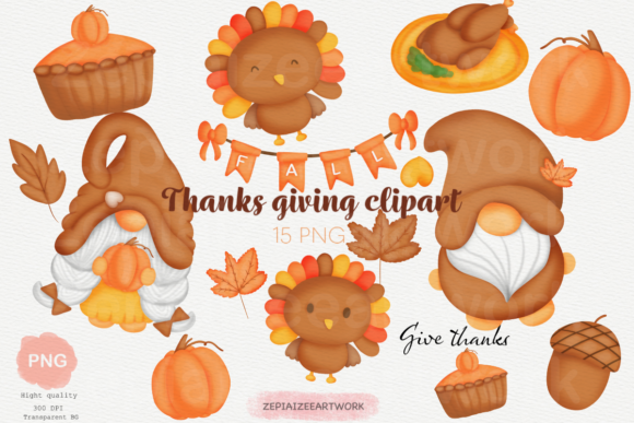 Watercolor Thanksgiving Clipart, Gnome Illustrations