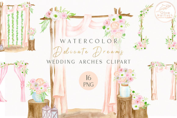 Watercolor Wedding Arches PNG Clipart and Illustrations