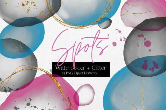 Watercolour Spots and Gold Glitter Illustrations